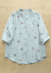 Split Neck Floral Print Half Sleeve Cotton Shirt